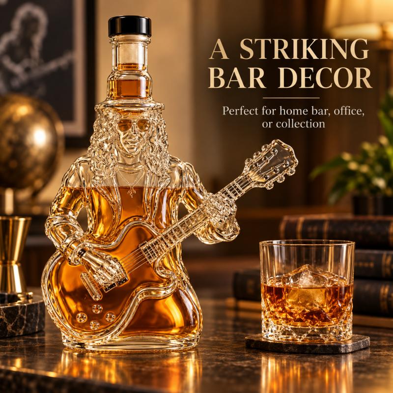 Guns N’ Roses Slash Style Glass Whiskey Decanter Guitar Player Shaped Liquor Bottle Rock Music Barware Collectible Decor