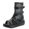 6CM New Fashion Women Wedges Sandals Summer Air Mesh Cool Boots Ladies Genuine Leather Open Toe Platform Gladiator Sandals Black