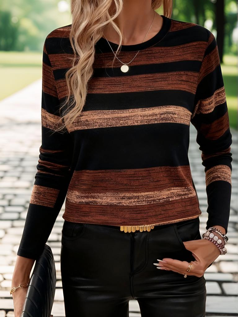 Women's Subtle Vertical Striped Crew Neck T-Shirt - Perfect for Everyday, Commuter, and Casual Wear