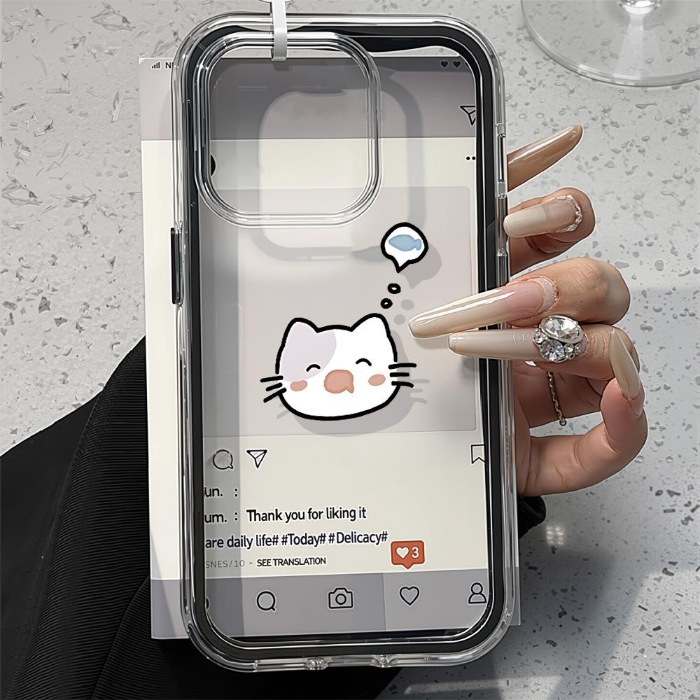 Применимо к iPhone17ProMax чехол для мобильного телефона с выражением лица кота-слюнявчика 16/17 простой 14 Pro нишевый 15