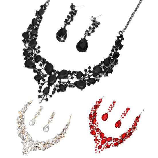 2 шт./набор Женский ювелирный набор Сверкающий дизайн «Капля воды» Свадебное колье и серьги-капли Набор Свадебные украшения Подарок