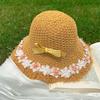Полосатая шляпа из плетеной соломы с бантом и цветком, с отверстиями, для женщин, летняя, для улицы, солнцезащитная шляпа, шляпа рыбака