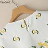 ZANZEA Women Casual Round Neck 3/4 Sleeve Floral Loose Blouse
