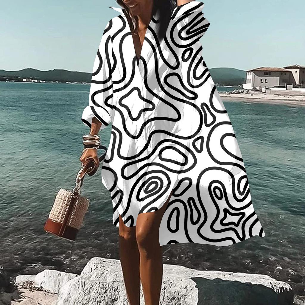 Модная женская блузка с принтом, свободная праздничная рубашка с длинным рукавом, платье