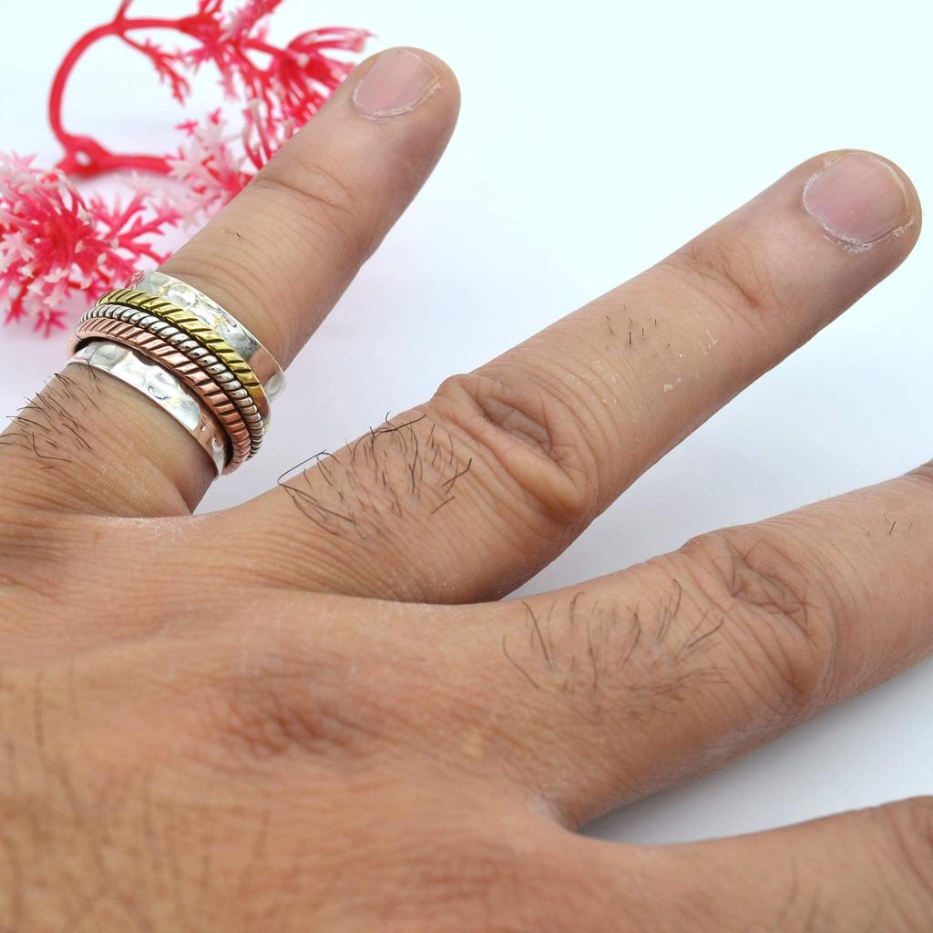 Кольцо-спиннер, трехцветное кольцо-спиннер из стерлингового серебра 925 пробы, кольцо для большого пальца