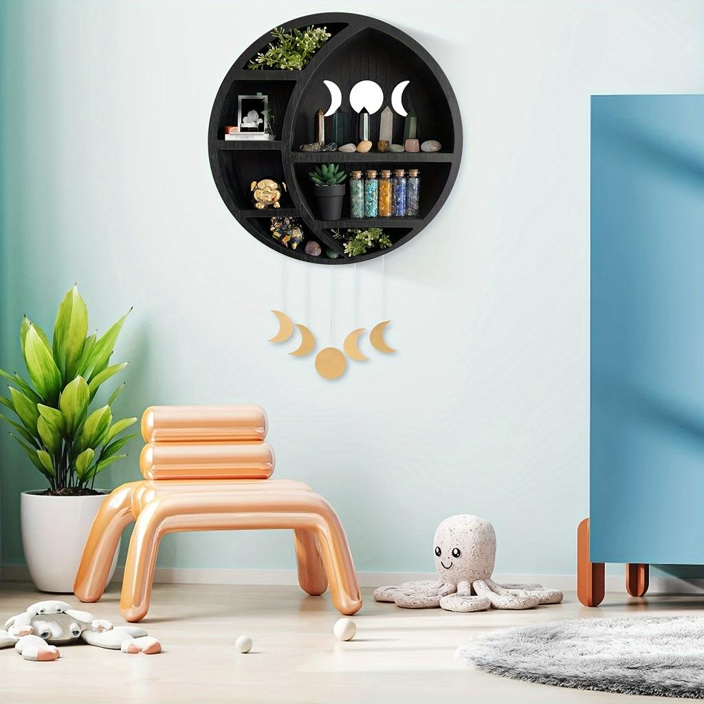 Полка в виде полумесяца, дисплей для кристаллов, камней, эфирных масел, настенный декор в готическом и бохо-стиле, полка с фазами Луны