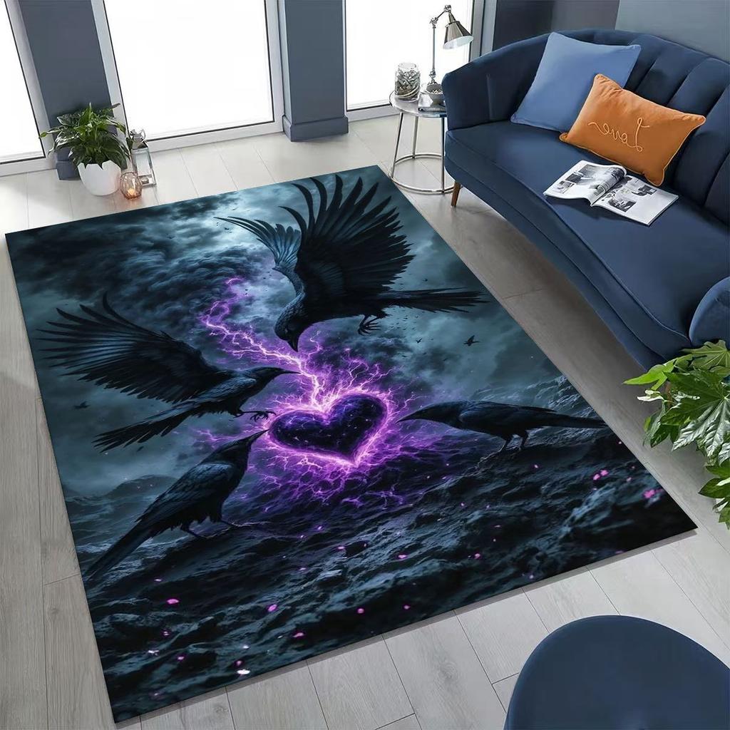 Viking Oding Raven Crow Huginn Muninn Norse Mythology Rug for Bedroom Living Room Sofa Home Doormat Decor,Kid Non-slip Floor Mat