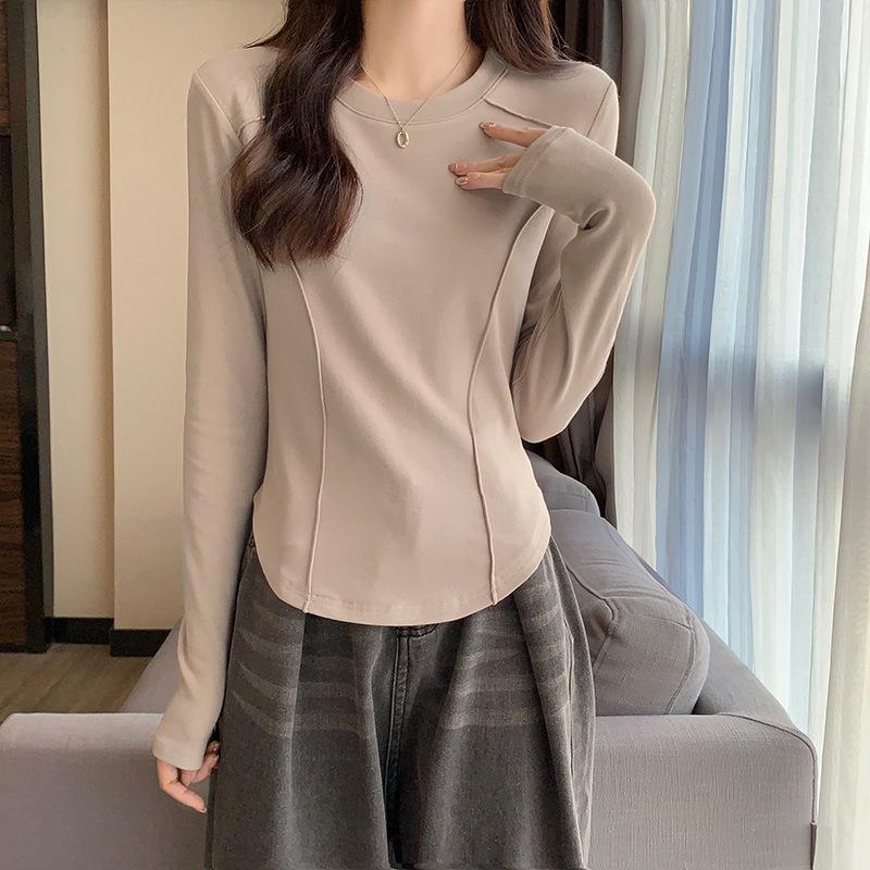 Женская облегающая бархатная футболка с длинным рукавом – ретро-европейская талия «рыбье кости», осень/зима