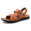 Модные повседневные кожаные мужские сандалии для отдыха на лето, пляжные туфли на плоской подошве, праздничные мужские тапочки в стиле ретро, шлепанцы двойного назначения, быстросохнущие, плоские