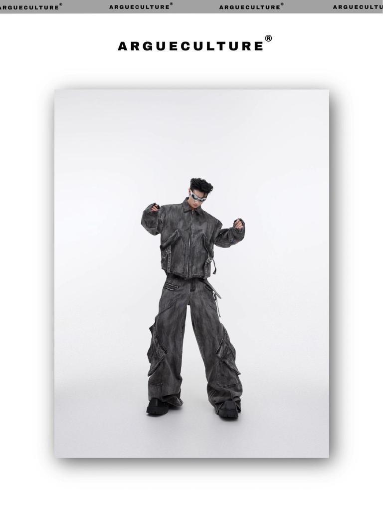 Мужские потертые джинсы в стиле ретро с широкими штанинами