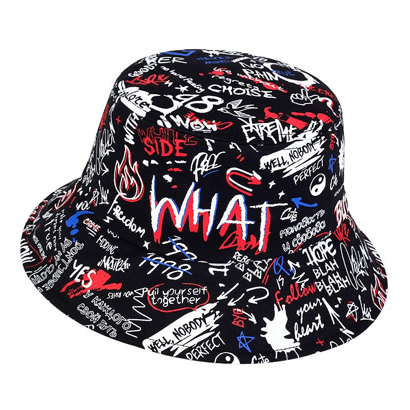 Fashion Top What Graffiti Flat Print Fisherman Hat Outdoor Sun Protection Bucket Hats Hip Hop Caps Cotton Cap