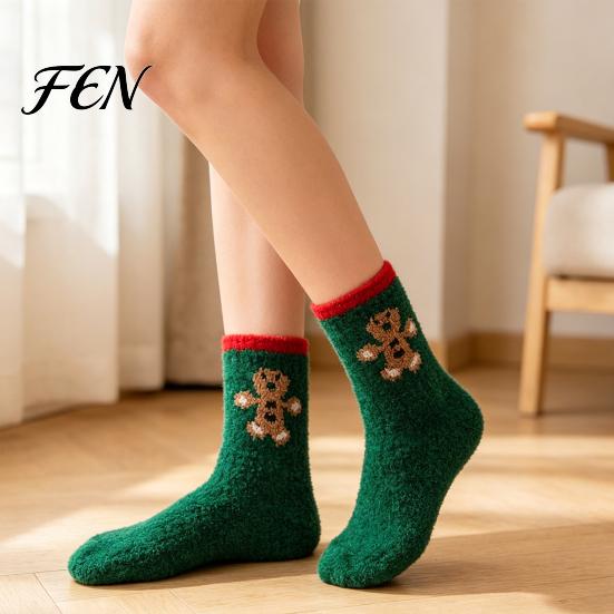 Coral Velvet Floor Socks 1 Pair Fleece Christmas Fuzzy Socks, Warm Fluffy Plush Holiday Party Slipper Unisex Thick Sleeping for Fall Winter