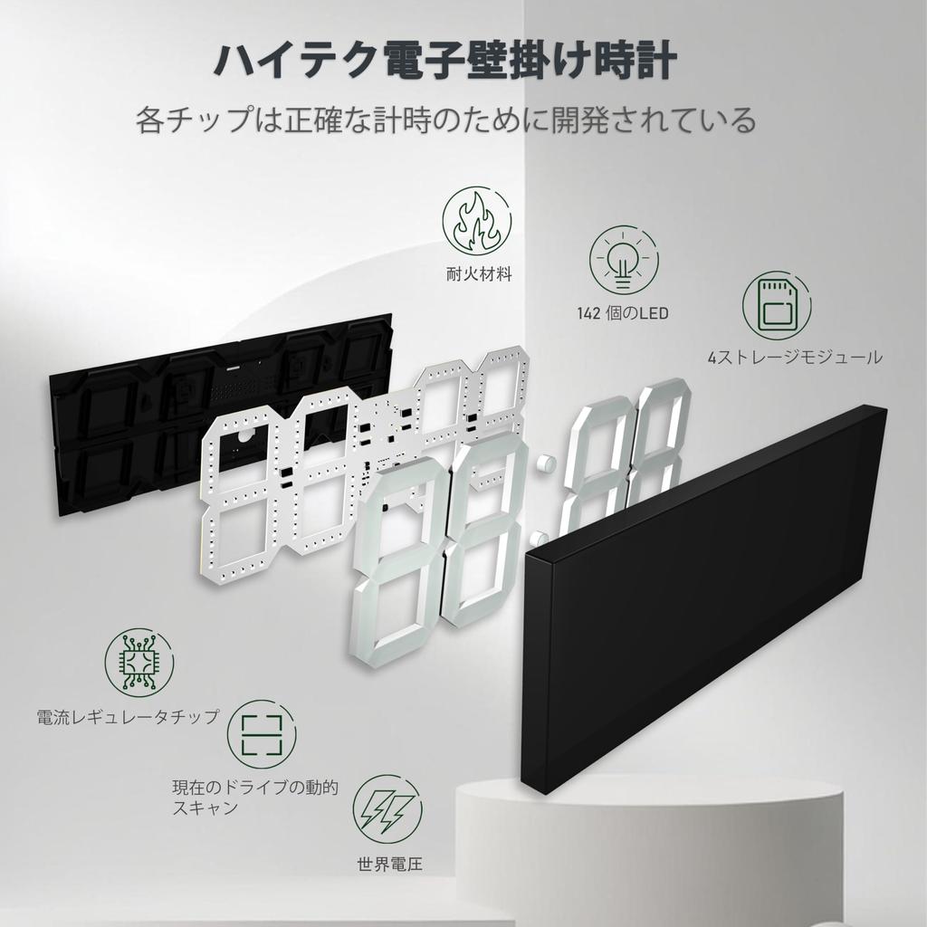 CHKOSDA Digital LED Clock Wall Hanging 18 Inch Large Alarm Clock Remote Control Count Timer Clock Automatic Dimmer Big Calendar and Thermometer and