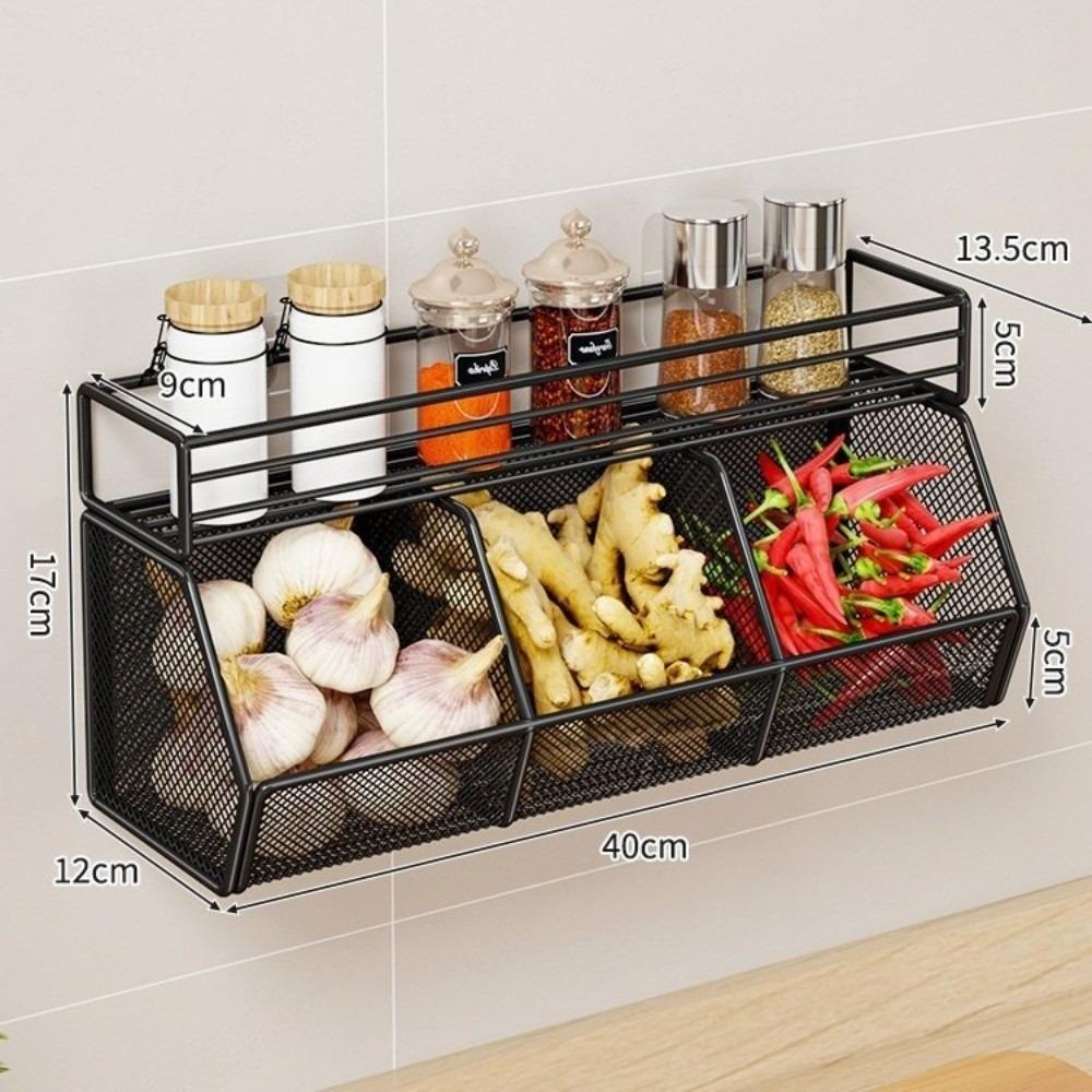 Wall Mounted Vegetable Drainage Basket Carbon Steel Spice Storage Shelf Kitchen Use