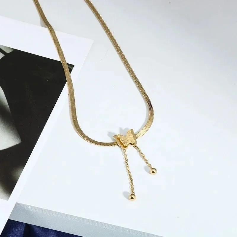 Vintage Butterfly Necklace Women Gold Color Stainless Steel Snake Chains Aesthetic Charm Choker Wedding Party 2023 Jewelry Gift