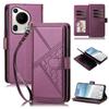 Embossed Secure Clasp 9-Card Slot Vegan Leather Phone Case with Wrist Strap