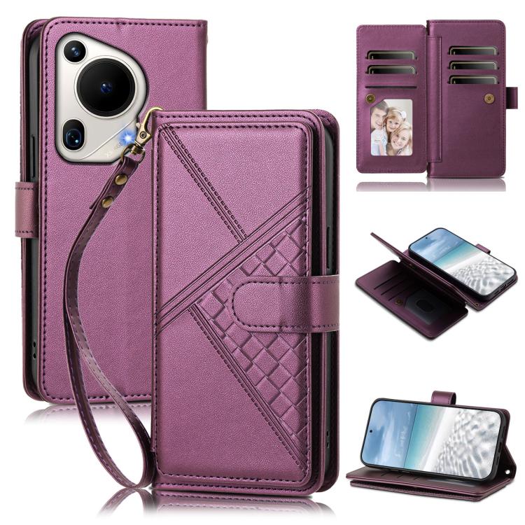 Embossed Secure Clasp 9-Card Slot Vegan Leather Phone Case with Wrist Strap