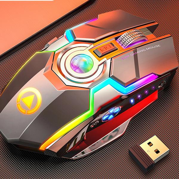 Беспроводная игровая мышь с подсветкой LED Laser USB Optical Gaming перезаряжаемая бесшумная для дома/офиса, игр, ПК, ноутбуков