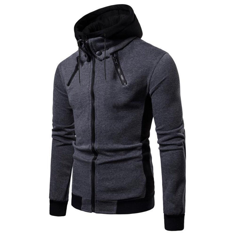 Men's Cardigan Jackets Thicken Fleece Men Autumn Winter Coat Hooded Sweatshirt Zip Up Warm Color Blocking Men's Jackets