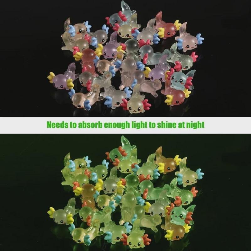 24 шт. Светящиеся миниатюрные аксолотли из смолы, крошечные для DIY поделок, садовый ландшафт, украшение для кукольного домика, украшения для горшечных растений