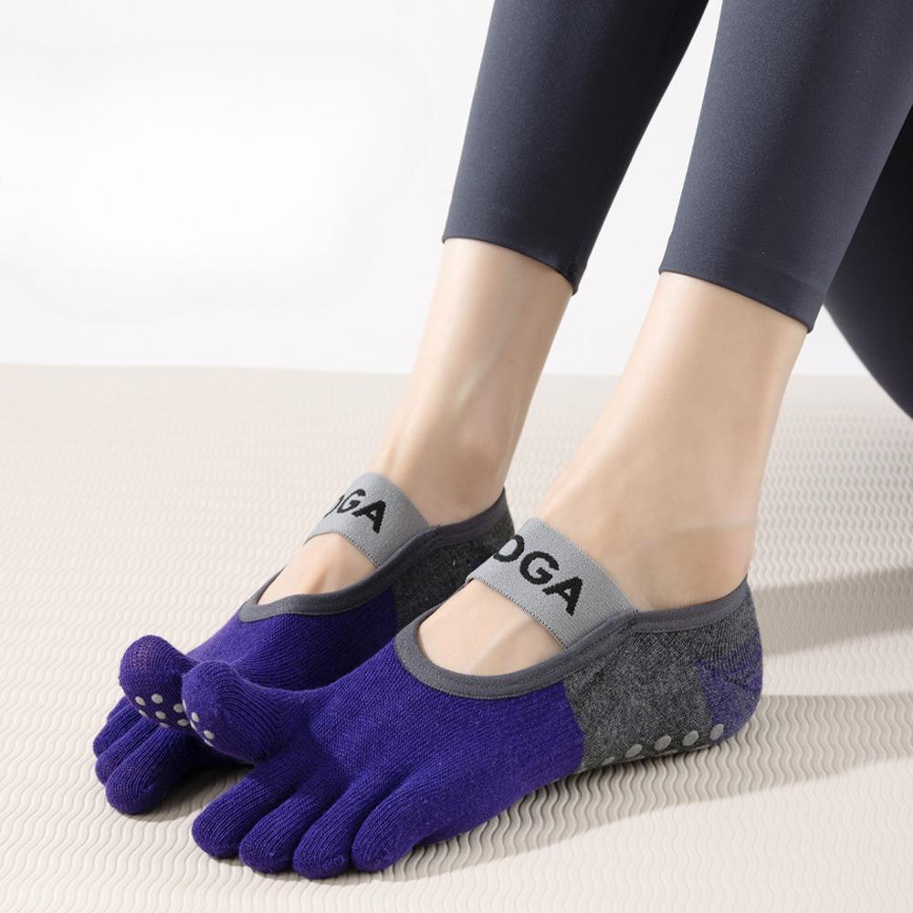 Носки для йоги с пятью пальцами, Женские нескользящие напольные носки с дозатором, Ремни без спинки, Носки для фитнеса в помещении, пилатеса, впитывающие пот