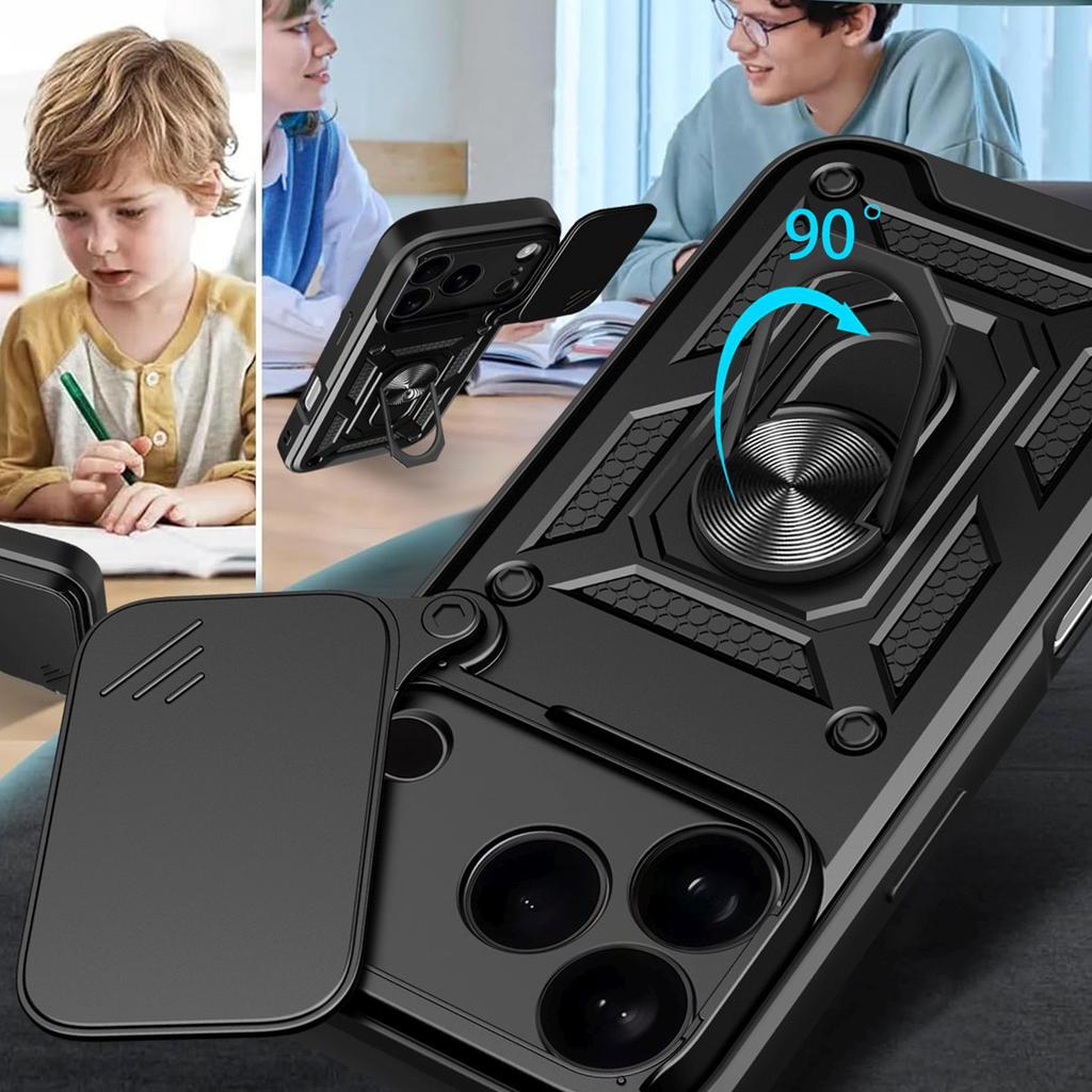 Etui pancerne z podstawką osłoną aparatu na iPhone 17 Pro Max Hybrid Armor Camshield - czarne