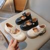 Girls' Leather Shoes, New Children's Princess Shoes, Spring and Autumn British Style, Solid Color Bow Pearl Soft Soled Small Single Shoes