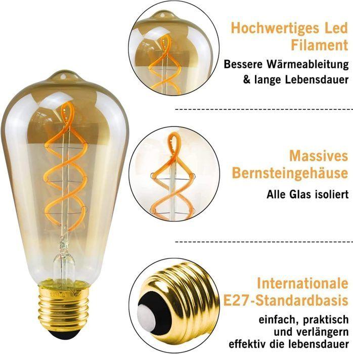 Ampoule LED - NETTLIFE - ST64 - E27 - 4W (2200K) Blanc chaud - Lot de 3 filament Edison