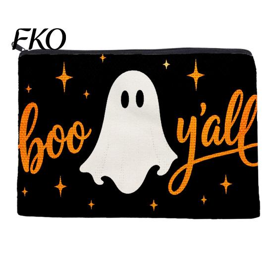 Non Fading Pattern Pouch Cosmetic Bag, Halloween Print Makeup Canvas Durable Data Cable Organizer Zipper Pouch, for Change Storage Anti Pilling Bag