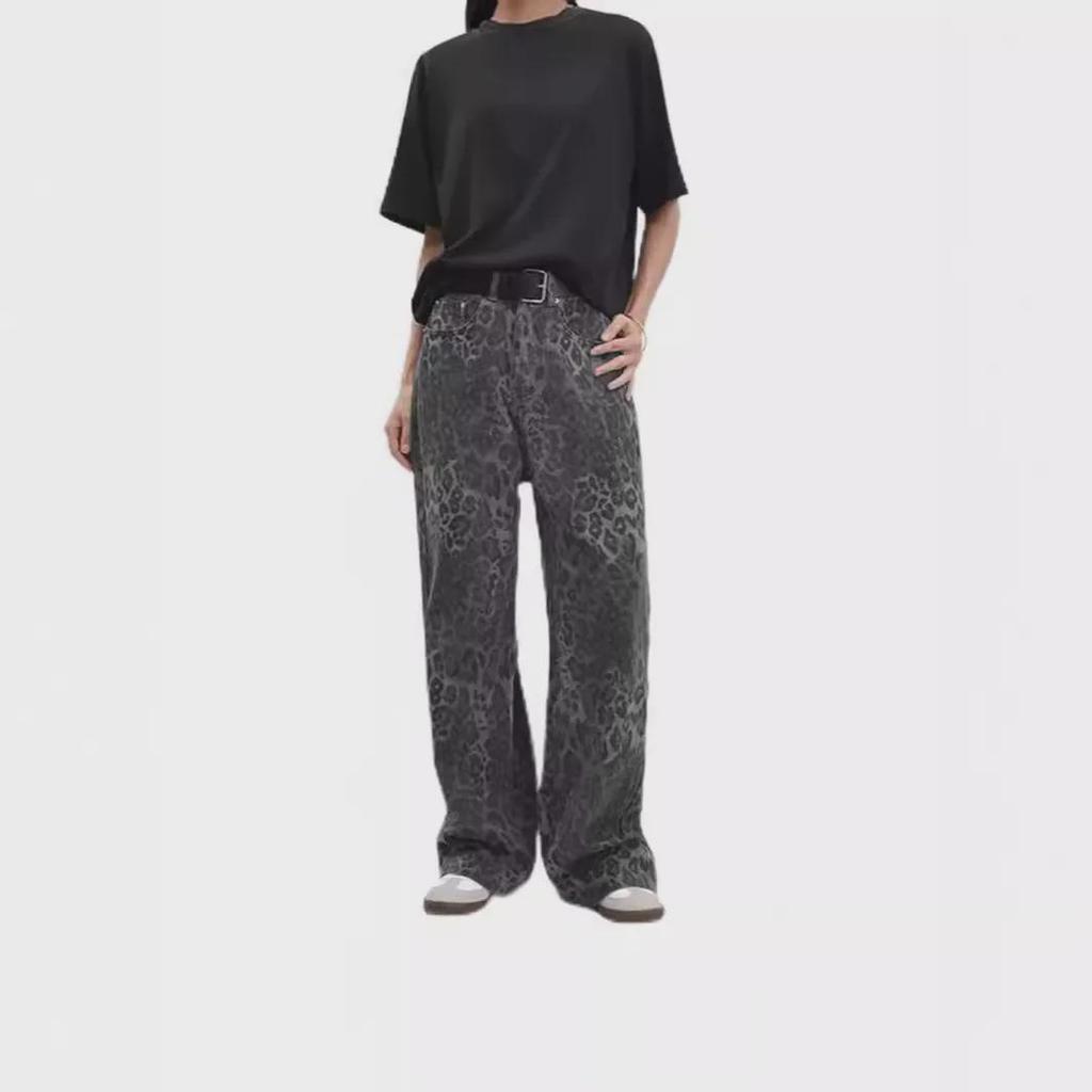 Женские джинсы с леопардовым принтом в стиле ретро