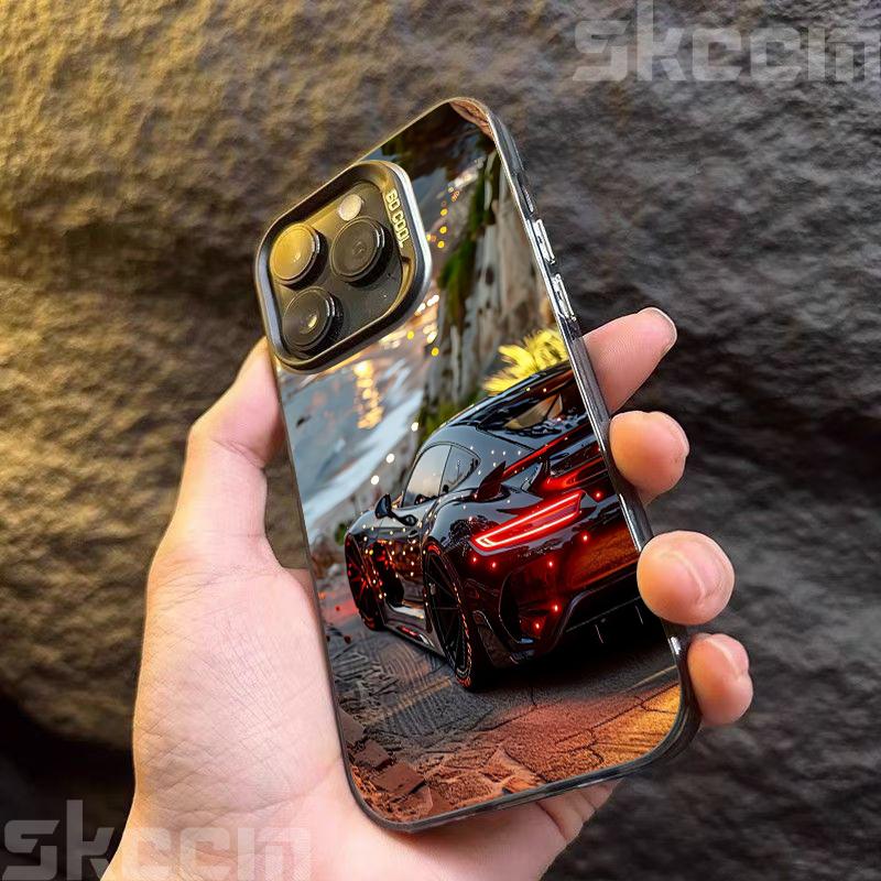 Модный блестящий чехол для телефона с автомобильным принтом для iPhone 16 16E 15 14 13 12 11 Pro Max XR X XS 7 8 Plus Задняя крышка из материала IMD
