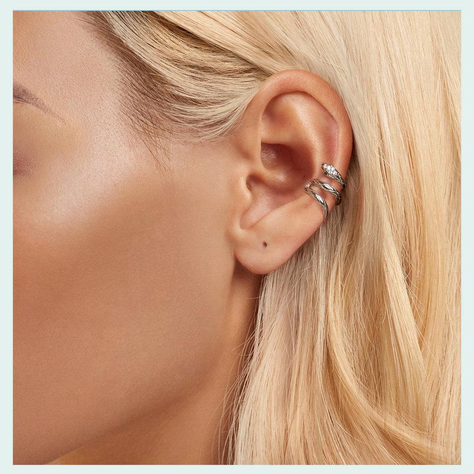 BAMOER 925 Sterling Silver Coiled Snake Ear Cuffs Unique Personalized Fashion Earring For Women Fine Jewelry