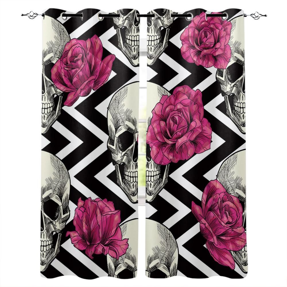 Художественный Череп Красные Цветы Волна Новые Простые Шторы Украшения Дома Шторы Современные Товары Для Дома