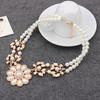 Double-Layer Flower Pendant Faux Pearl Elegant Chain Necklace for Dating
