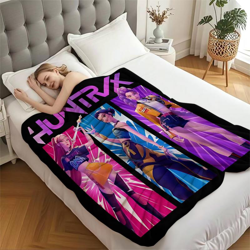K-Pop Охотник на демонов Мультяшный Многофункциональный Плюшевый Плед, Оригинальное Теплое Одеяло, Подходит для Всех Сезонов, Подарок для Фаната Huntrix