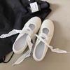 French Stunning Lace-up Ultra-soft Leather Little White Shoes Women's Round Head Casual Versatile Soft-soled Ballet Mary Jane Shoes Women