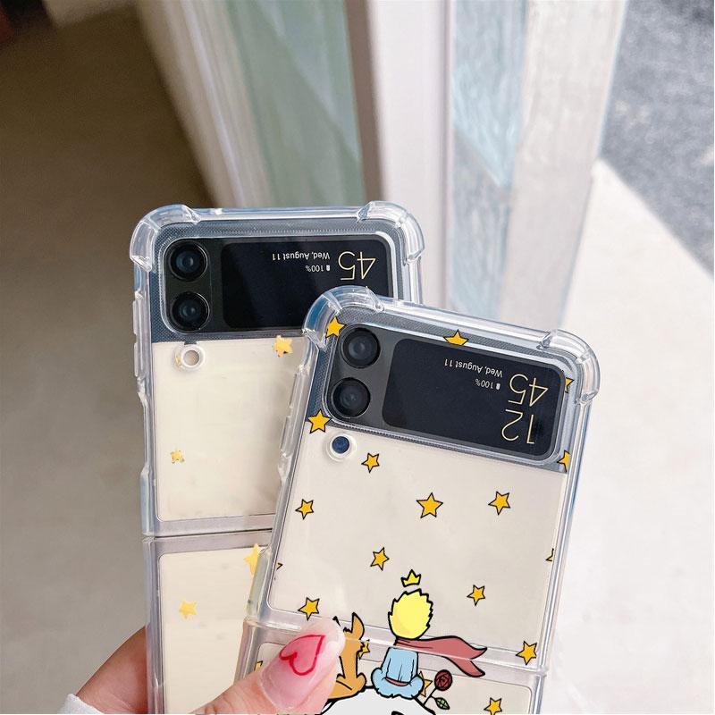 Роскошный чехол с рисунком «Маленький принц» для Samsung Galaxy Z Flip 3 4 5G Funda Z Flip3, прозрачный жесткий противоударный чехол для телефона из ПК