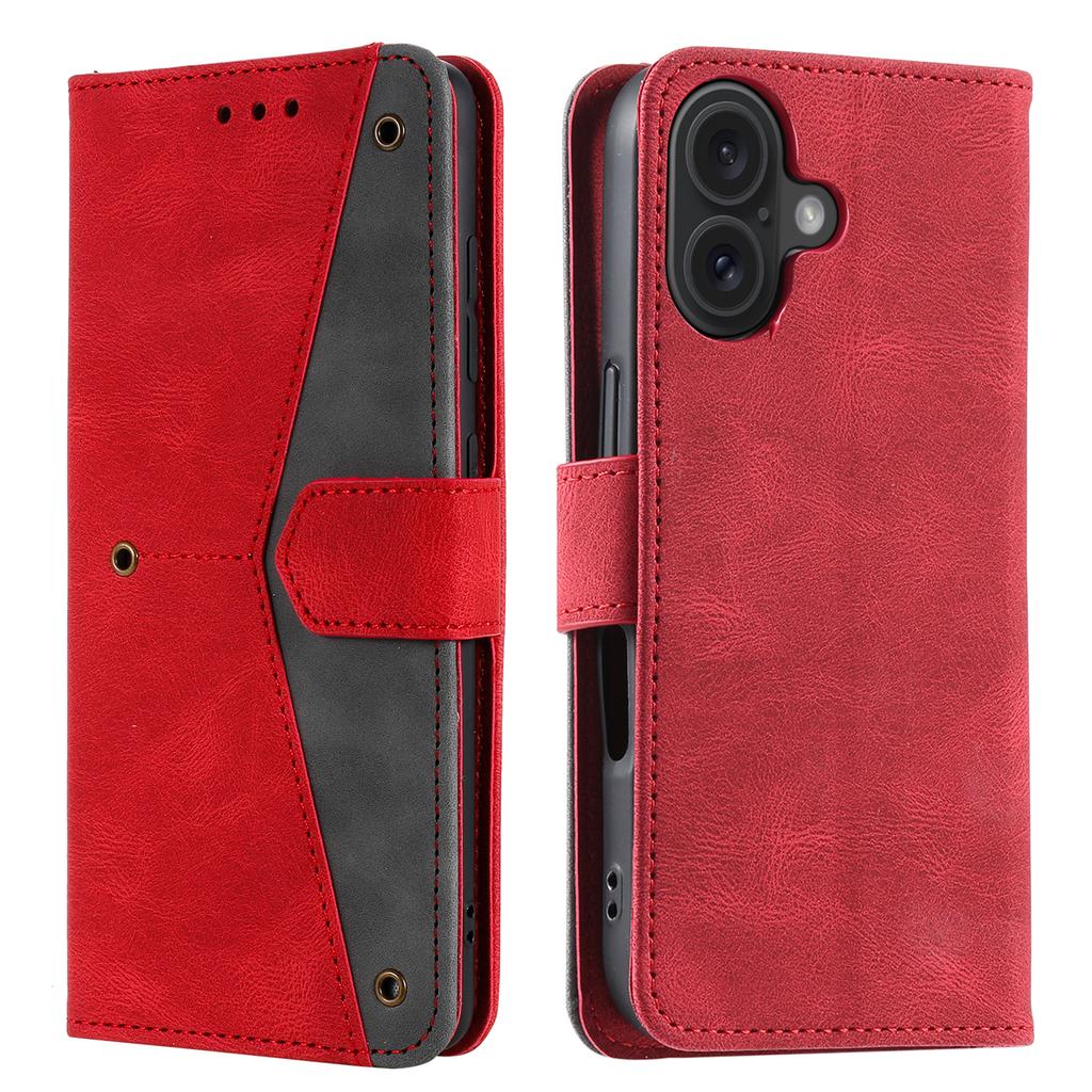 For iPhone 16 Plus Case Splicing Stitching Leather Wallet Phone Cover