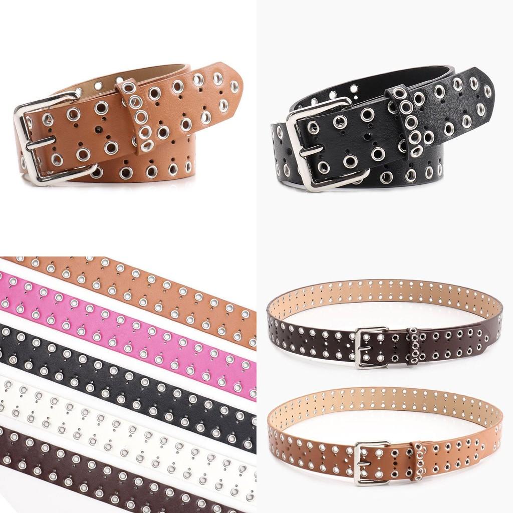 Women Hollowed Metal Leather Belt With Alloy Buckle For Casual Wear And Street Style