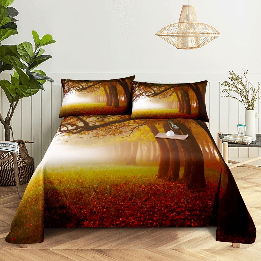 Bed Sheet Pillowcase Bedding Set Linens Cover Senic Queen King Double Size 220x240 Trees for Bedroom Soft Twin Full Single New