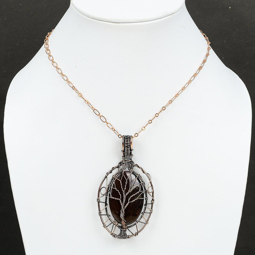 Подвеска из кровавого камня «Дерево жизни», медная проволочная обертка, подвеска из драгоценных камней ручной работы, ювелирное изделие из кровавого камня в подарок маме, подвеска с проволочным дизайном