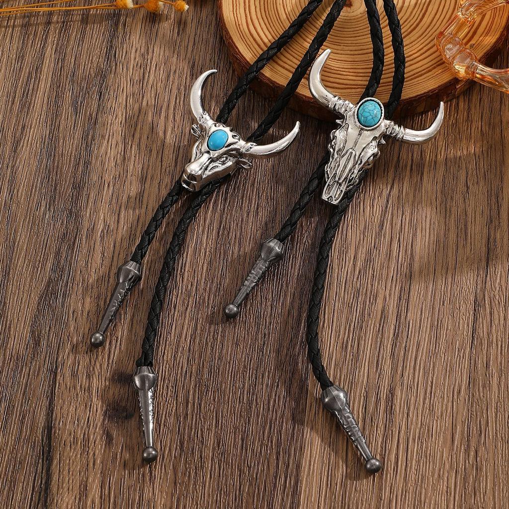 Высококачественное длинное кожаное ожерелье с головой быка, оптовая продажа модной новой бижутерии напрямую с завода, ретро мужское кожаное ожерелье