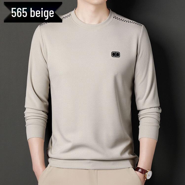 Мужское поло из хлопка в полоску на осень - С длинным рукавом, отложным воротником, дышащее, повседневная деловая рубашка