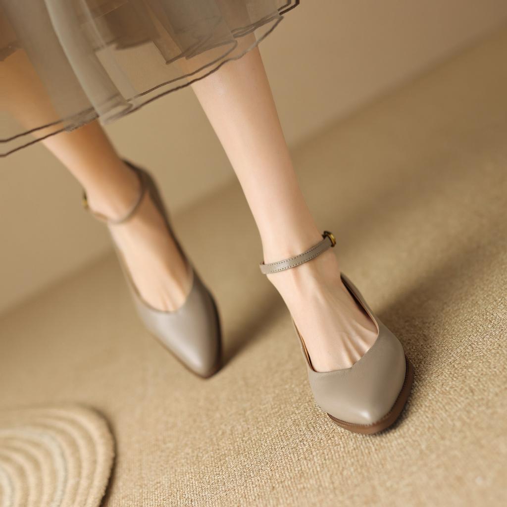 Krazing Pot Летняя обувь на высоком толстом каблуке из овчины с острым носком, женские неглубокие туфли Мэри Джейн с ремешками на щиколотке