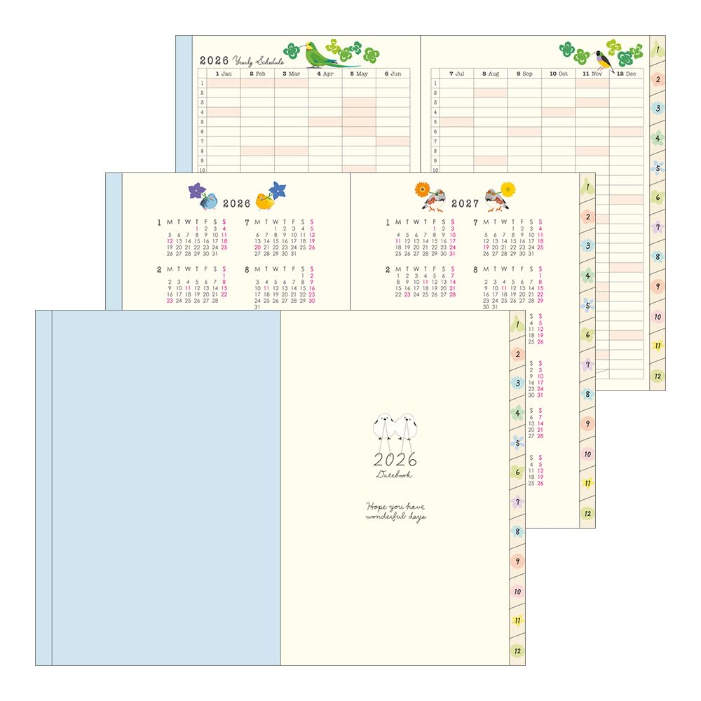 Еженедельник Midori Pocket Diary, 2026, B6, Недельный, Узор "Птицы", 22375006 (Начинается в январе 2026 года)