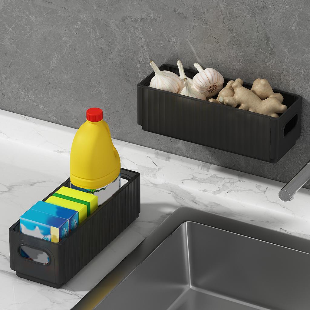 Органайзер для хранения на дверце кухонного шкафа, настенный, без сверления, пластиковый складной ящик для хранения, многофункциональная полка