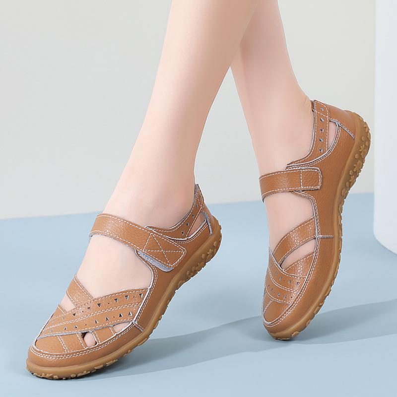 Женские сандалии, летние базовые пляжные дышащие туфли на плоской подошве Мэри Джейн, повседневные мягкие прогулочные сандалии с закрытым носком для девочек, большие размеры