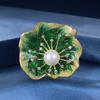 Qinglian Lotus Leaf Brooch High-End Femininity Enamel Pearl Brooch Niche Design Pin Accessories