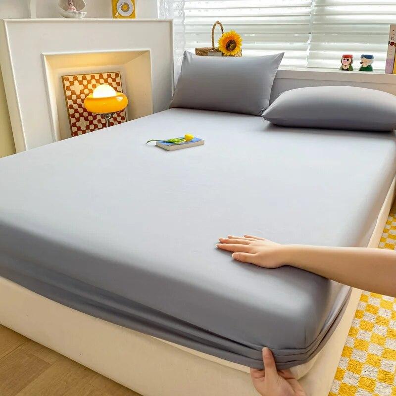 Простыня из стираного хлопка, нескользящий прочный наматрасник для дома, спальни, однотонное покрывало на кровать 140/160/200 см, мягкие покрывала