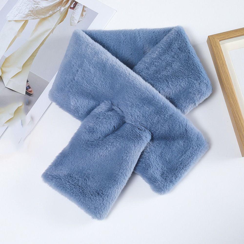 Cute Neckerchief Wrap Winter Warmer Solid Color Girl Plush Scarf Warm Scarf Cross Scarf Neck Warmer